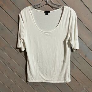 Ann Taylor Women's Top‎ Scoop Neck Elbow Sleeve White Casual Blouse